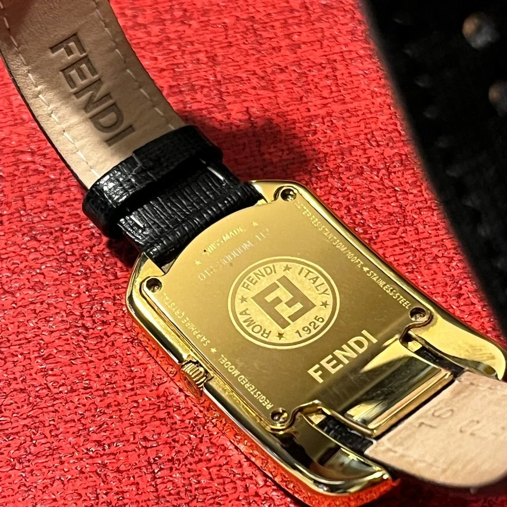 FENDI CHAMELEON AUTHENTIC DOUBLE ICONIC ‘F’ LEATHER DIAMOND WATCH